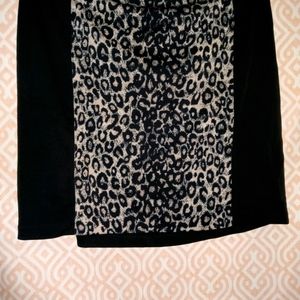 Leopard and Black Color Block Skirt